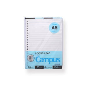Kokuyo Campus Loose Leaf Paper – A5 8mm – 21 Lines – 20 Holes – 100 Sheets - Ruled - Stationery Pal